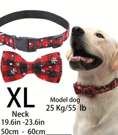 Collar navideño con lazo perro color rojo talla XL