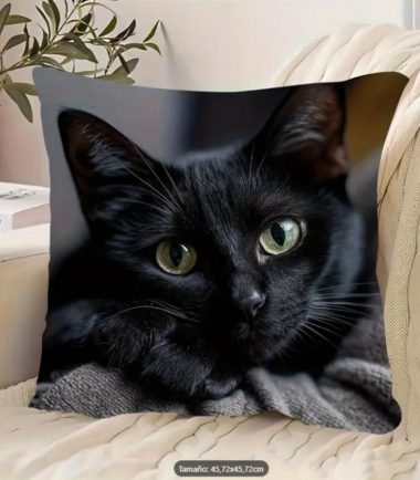 Funda de cojín decorativo con gato negro