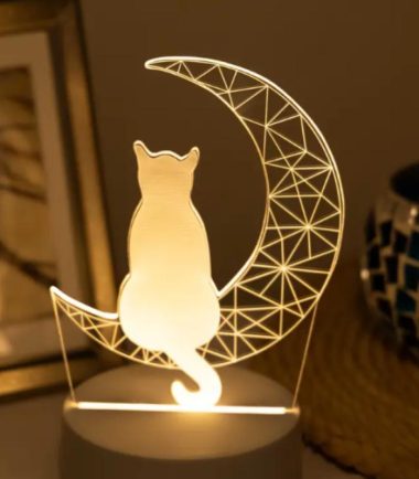 Lámpara Decorativa LED con Gato y Luna