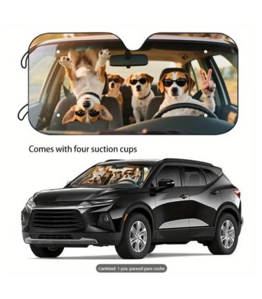 Parasol de auto con diseño de perros con lentes