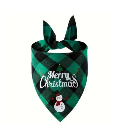 Bandana navideña perro muñeco de nieve color verde