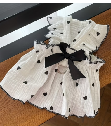 Vestido para perro estampado de corazones negro Talla XS