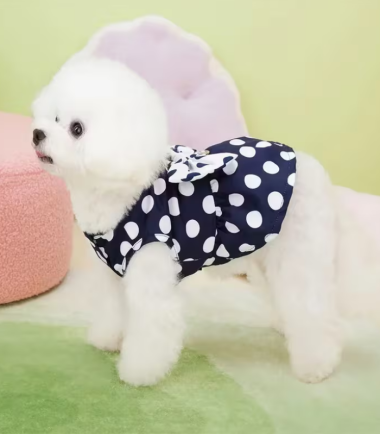 Vestido Azul con Puntos para Perros, Talla S-M