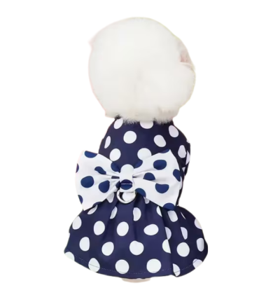 Vestido Azul con Puntos para Perros, Talla S-M
