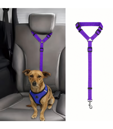 Cinturon de seguridad morado de mascotas para carro